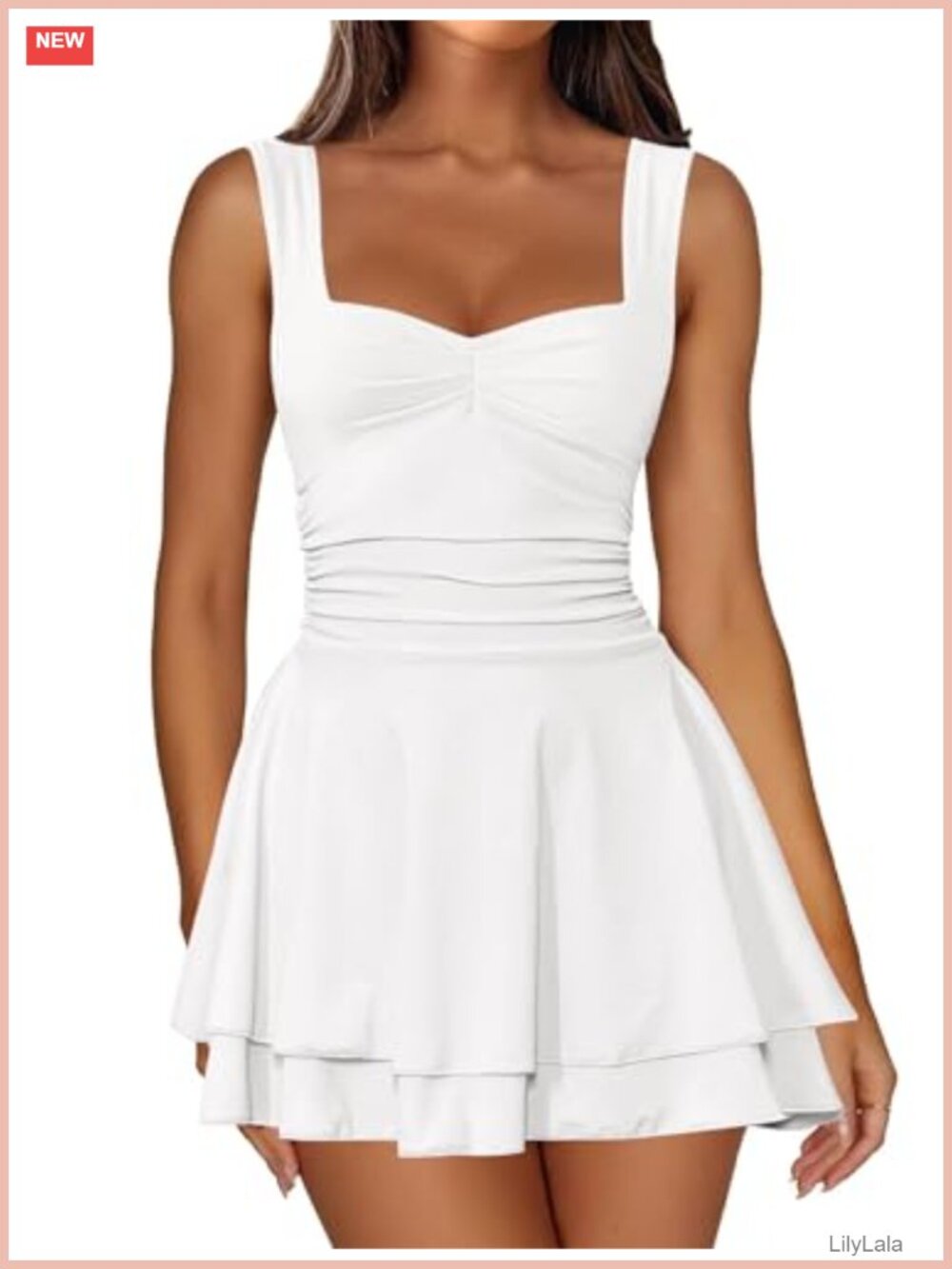 Square Neck Sleeveless Mini Dress Corset A-Line Ruffle Hem Party Club